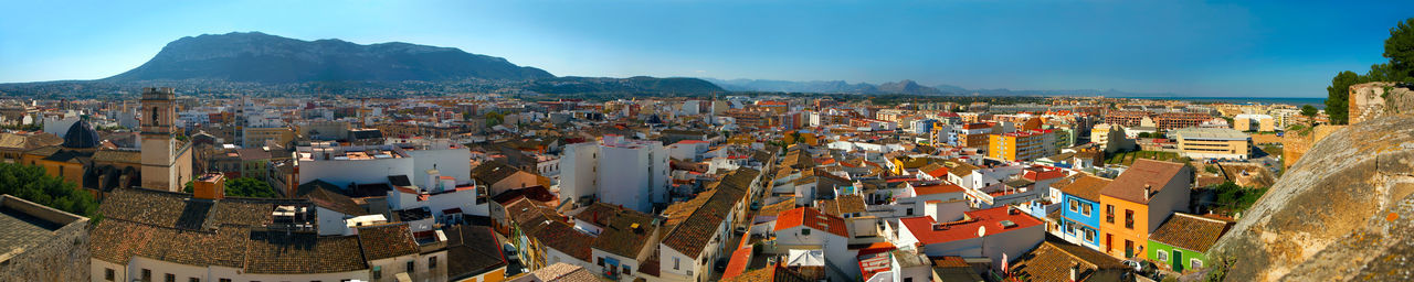 High angle shot of townscape against sky