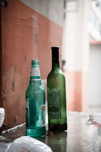 Close-up of wine bottles