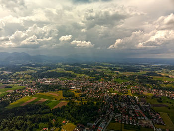 High angle view of townscape against sky