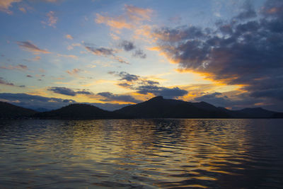 Scenic view of lake against sky during sunset