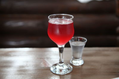 Close-up of beer in glass on table