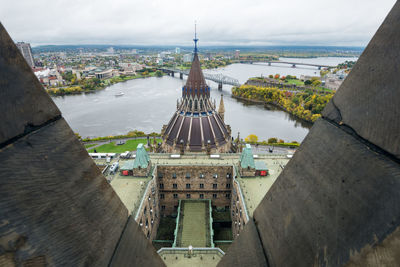 High angle view of buildings in city