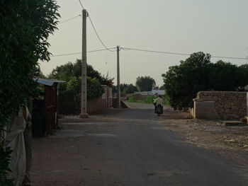 Rear view of people walking on road