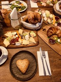 High angle view of breakfast on table