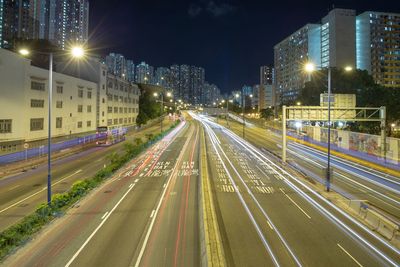 Light trails on city street at night