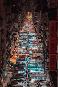 Low angle view of illuminated buildings in city