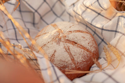 High angle view of bread in container on table