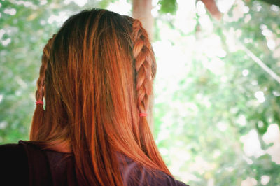 Rear view of woman with brown hair