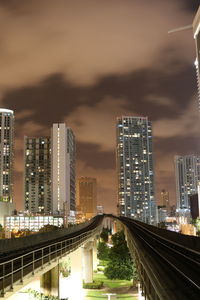 Illuminated city against sky at night
