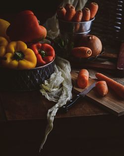 High angle view of vegetables on table