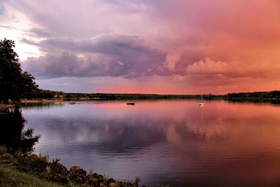 Scenic view of lake against sky at sunset