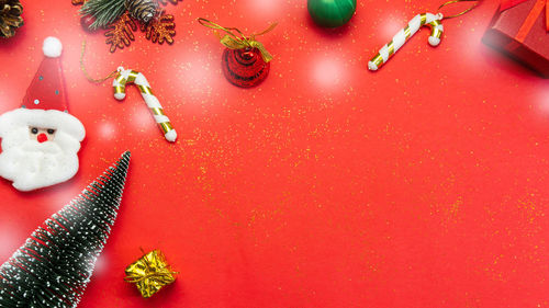 High angle view of christmas decoration on table