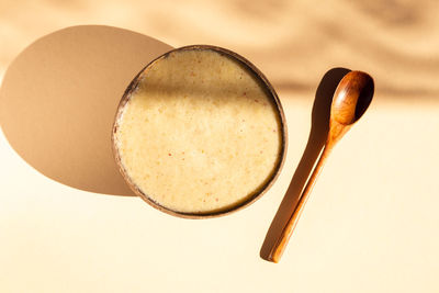 High angle view of ice cream on table