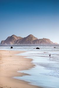 Scenic view of beach against clear sky