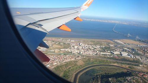 Aerial view of cityscape seen from airplane