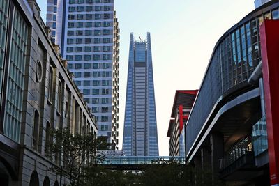 Low angle view of modern buildings against sky