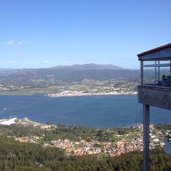 View of cityscape against blue sky