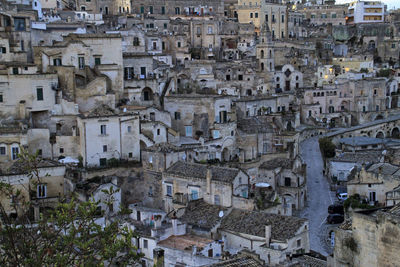 High angle view of buildings in city