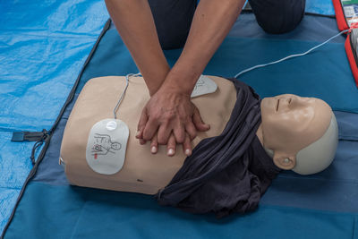 Mock-up of emergency treatment on mannequin