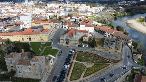 High angle view of buildings in city