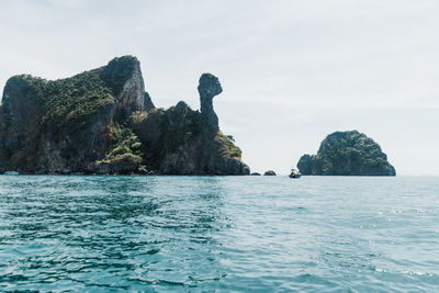 Scenic view of rocks in sea against sky