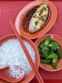 High angle view of meal served in bowl