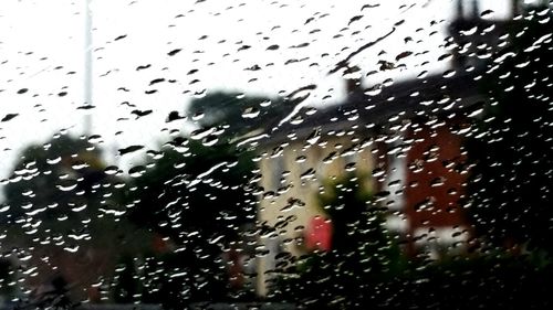 View of building through wet window