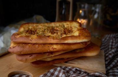 High angle view of bread on table