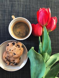 High angle view of dessert in container on table