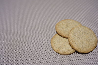 High angle view of cookies on table