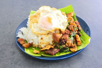 Close-up of food served in plate