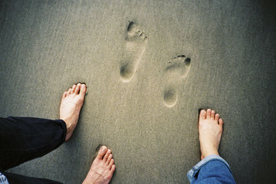 Low section of people walking at beach