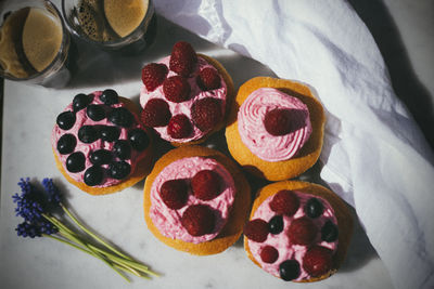 High angle view of breakfast on table