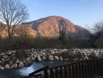 Scenic view of mountains against clear sky