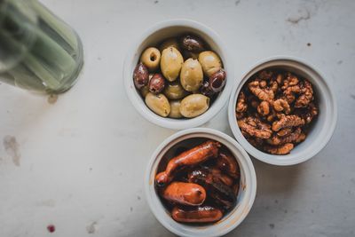 High angle view of food in bowl on table