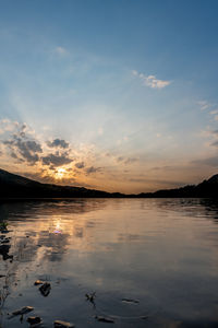 Scenic view of lake against sky during sunset