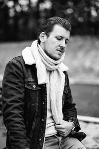 Young man looking away outdoors