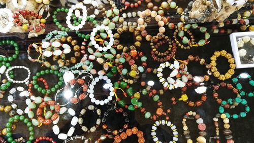 Full frame shot of beaded bracelets in store for sale