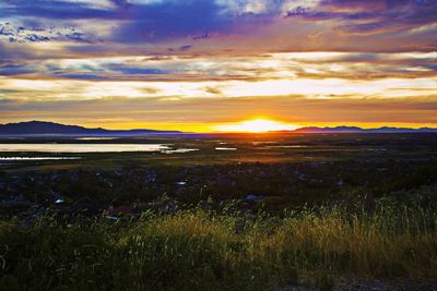 Scenic view of sunset over sea