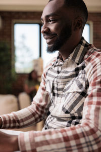 Side view of man looking away