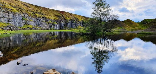 Reflection of mountain in lake against sky