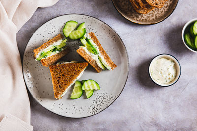High angle view of food in plate