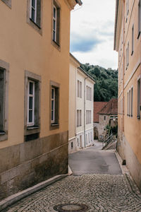 Empty alley amidst buildings in town