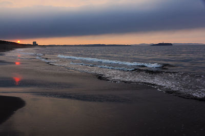 Scenic view of sea against sky at sunset