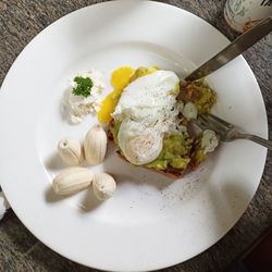 High angle view of breakfast served in plate