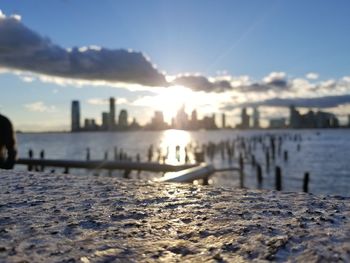 Scenic view of sea against sky during winter