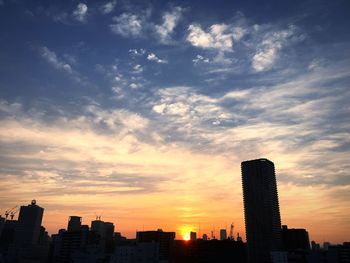 City skyline at sunset
