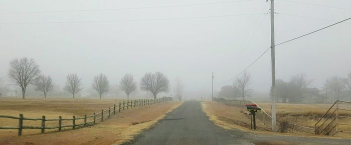 Road amidst trees against sky during winter