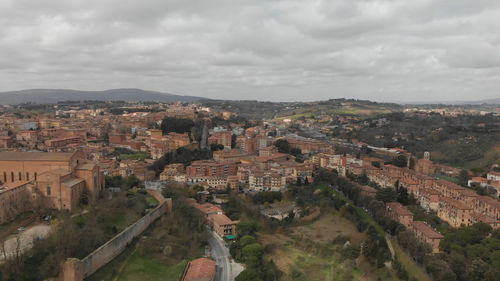 High angle view of old buildings in city