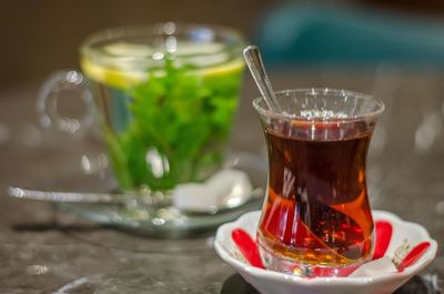 Close-up of tea served on table